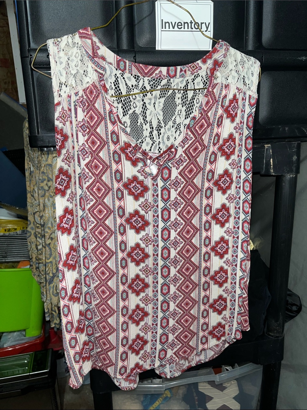 No Boundaries Red & White Lace-Yoke Printed Camisole